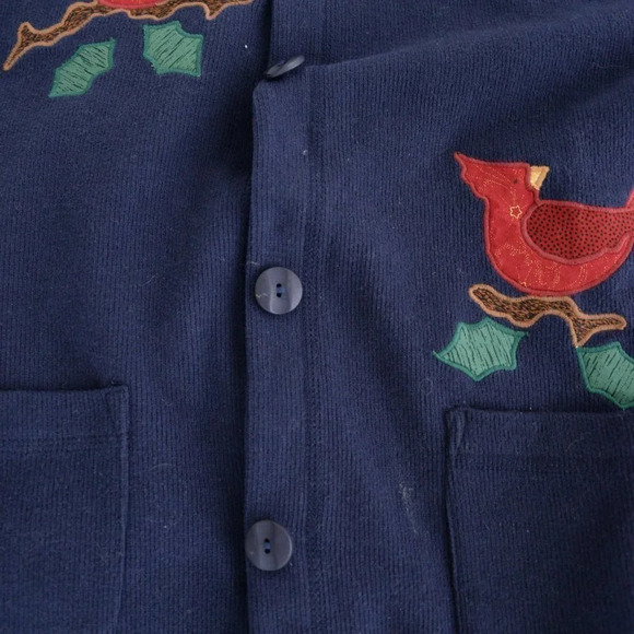 Gabrielle Navy 100% Cotton Bird Design Cardigan  Med - Picture 9 of 14